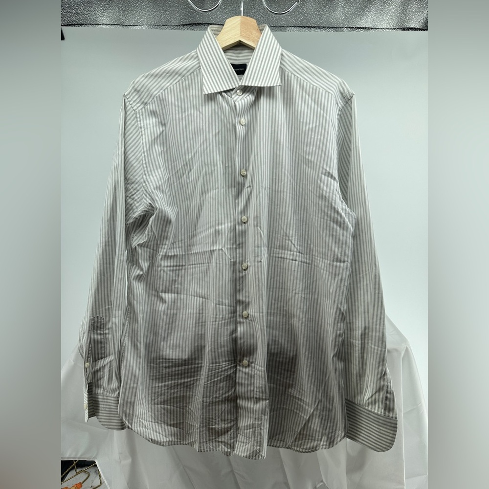 Zegna gray and white striped dress shirt